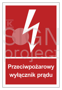 Przeciwpożarowy wyłącznik prądu, 15 x 22,2 cm, KN - folia podłogowa