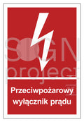 Przeciwpożarowy wyłącznik prądu, 35 x 51,8 cm, TS - płyta TD fotoluminescencyjna