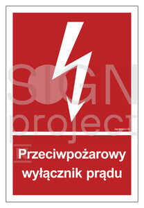 Przeciwpożarowy wyłącznik prądu, 50 x 74 cm, PN - płyta sztywna 1mm
