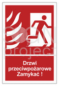 Drzwi przeciwpożarowe Zamykać! Kierunek drogi ewakuacyjnej w prawo, 50 x 74 cm, FS - folia samoprzylepna fotoluminescencyjna