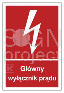 Główny wyłącznik prądu, 40 x 59,4 cm, FS - folia samoprzylepna fotoluminescencyjna