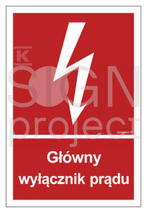 Główny wyłącznik prądu, 50 x 74 cm, PS - płyta sztywna 1mm fotoluminescencyjna