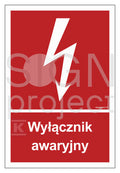 Wyłącznik awaryjny, 10 x 14,8 cm, PS - płyta sztywna 1mm fotoluminescencyjna