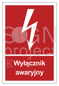 Wyłacznik awaryjny - arkusz 9 naklejek, 5 x 7,4 cm, FN - folia samoprzylepna