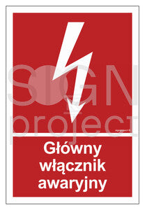 Główny włącznik awaryjny, 20 x 29,6 cm, FN - folia samoprzylepna