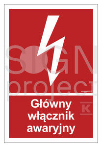 Główny włącznik awaryjny, 20 x 29,6 cm, FS - folia samoprzylepna fotoluminescencyjna