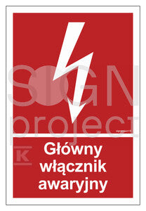 Główny włącznik awaryjny, 25 x 37 cm, FS - folia samoprzylepna fotoluminescencyjna