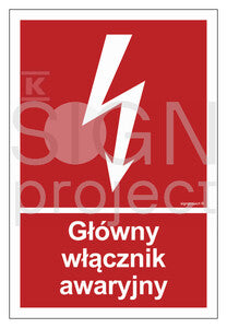 Główny włącznik awaryjny, 35 x 51,8 cm, TS - płyta TD fotoluminescencyjna