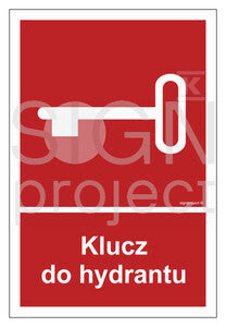 Klucz do hydrantu, 40 x 59,4 cm, PS - płyta sztywna 1mm fotoluminescencyjna