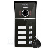 Kaseta zewnętrzna wideodomofonu "EURA" VDA-64C5 - czterorodzinna, czarna, kamera 1080p., czytnik RFID, natynk