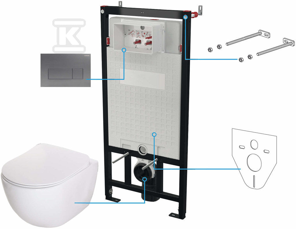 Zestaw WC podtynkowy 6 w 1 Peonia, biały, titanium