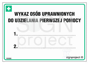 Wykaz osób uprawnionych do udzielania pierwszej pomocy, 14,8 x 10,5 cm, FN - folia samoprzylepna