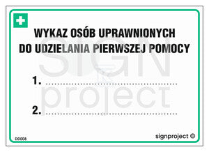 Wykaz osób uprawnionych do udzielania pierwszej pomocy, 14,8 x 10,5 cm, PN - płyta sztywna 1mm