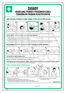 Zasady udzielania pomocy przedmedycznej porażonym prądem elektryczny, 24,5 x 35 cm, HN - płyta elastyczna 0,4mm