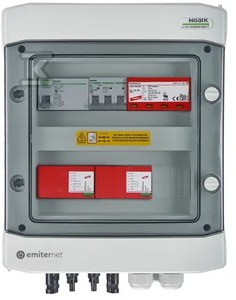 Rozdzielnica przyłączeniowa DCAC hermetyczna IP65 EMITER z ogranicznikiem przepięć DC Dehn 1000V typu 1+2, 2 x łańcuch PV, 2 x MPPT // ogr. AC Dehn typ 1+2, 20A 3-F, RCD typ A 40A/100mA