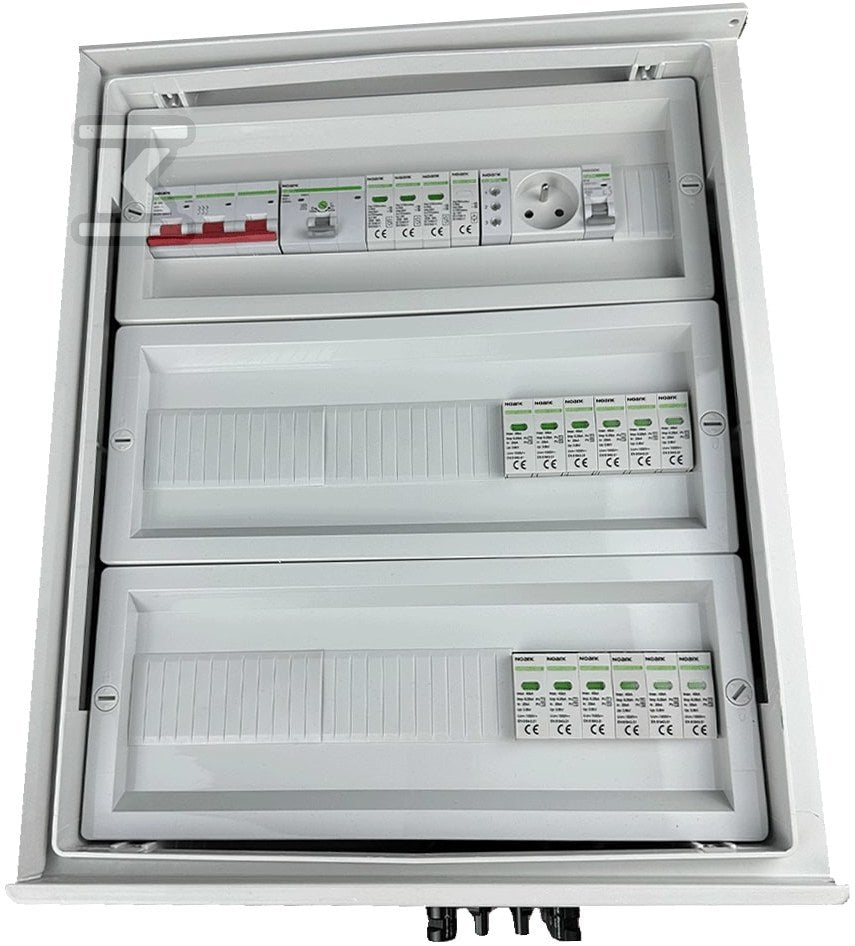Rozdzielnica DCAC hermetyczna IP66 EMITER z ogranicznikiem przepięć DC Noark 1000V typu 1+2, 5 x MPPT / ogr. AC Noark typ 1+2, 100A 3-F