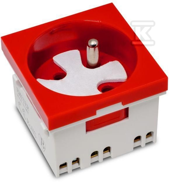 Gniazdo modułowe 230V z uziemieniem 1-krotne std 45x45, z blokadą i zwalniaczem, czerwone