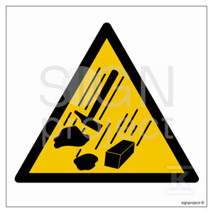 Prace na wysokości - ostrzeżenie przed spadającymi przedmiotami, 10 x 10 cm, PS - płyta sztywna 1mm fotoluminescencyjna