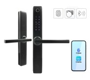 Klamka z kontrolerem dostępu "EURA" ELH-20H4 - czarna, wąska szyfrator, czytnik Mifare 13,56 MHz, czytnik biometryczny, IP65, App TTLock/ TTHotel