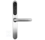 Klamka z kontrolerem dostępu "EURA" ELH-30H4 silver - wąska szyfrator mechaniczny, czytnik Mifare 13,56 MHz, czytnik biometryczny, IP65, App TTLock