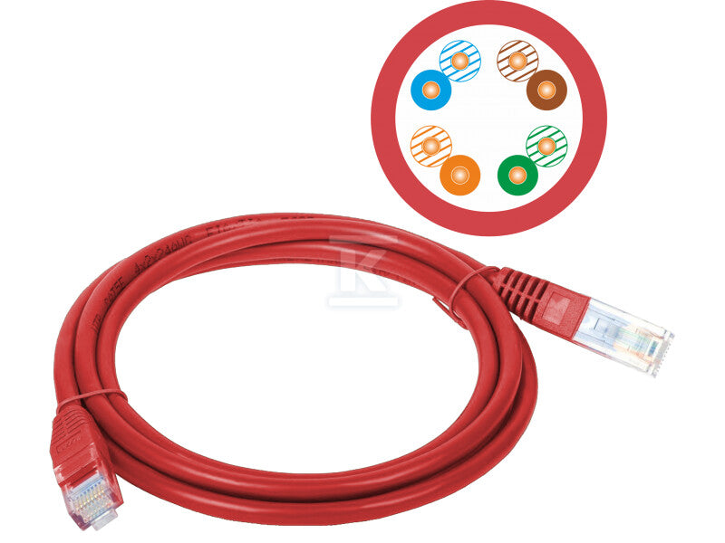 Patchcord U/UTP kat.5e PVC 3.0m czerwony