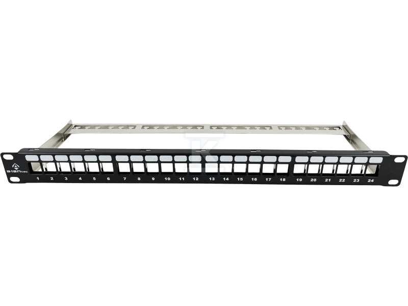Patch panel 19" modularny 24 porty 1U z podporą niewyposażony