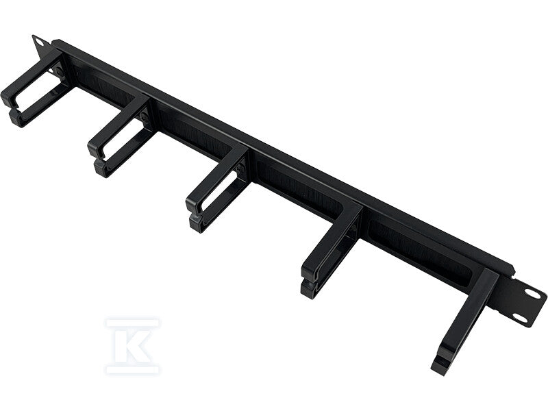 Organizator kabli 1U 19" z przepustem szczotkowym, 5 plastikowych uchwytów, czarny ALANTEC