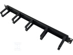 Organizator kabli 1U 19" z przepustem szczotkowym, 5 plastikowych uchwytów, czarny ALANTEC