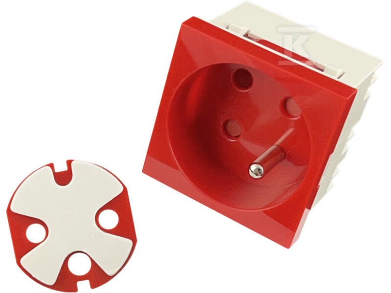 Modularne gniazdo elektryczne 2P+Z, 45x45, DATA z kluczem, czerwone ALANTEC