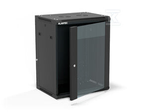 Szafa wisząca 19" 15U 600x450, (opcja dwusekcyjna) drzwi szklane jednoskrzydłowe, tył osłona pełna demontowalna, osłony boczne pełne demontowalne zamykane na klucz, 4 belki, kolor czarny, ALANTEC