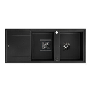 Zlew granitowy MEGALO 2 komorowy z ociekaczem 50x116cm z syfonem