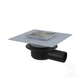 Kratka ściekowa 105×105/50 mm odpływ boczny, kratka nierdzewna, kołnierz nierdzewny, dwa poziomy izolacji, syfon suchy APV26C