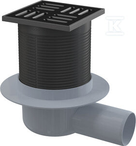 Kratka ściekowa 105×105/50 mm odpływ boczny, kratka nierdzewna czarny-mat, kombinowany syfon SMART APV31BLACK