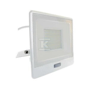 Naświetlacz LED V-TAC 50W SAMSUNG CHIP czujnik ruchu biały przewód 1M VT-158S-1 4000K 4000lm 5 lat gwarancji