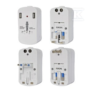 Uniwersalny adapter podróżny z zabezpieczeniem 2xUSB 2A V-TAC
