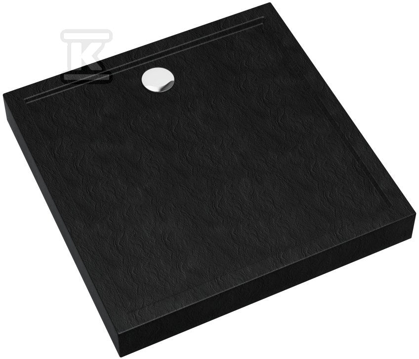 Brodzik akrylowy 3.4832/C/ST zintegrowany z podbudowa stabilizująca Stabilsound Plus oraz przeciągniętym panelem Black Stone 100x100x12 cm "Competia New", kwadratowy z syfonem z chromowanym grzybkiem
