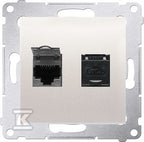 Gniazdo komputerowe podwójne RJ45 kategoria 6 z przesłoną przeciwkurzową, krem Simon54