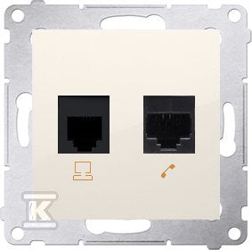 Gniazdo komputerowe RJ45 kategoria 5e + telefoniczne RJ12, krem Simon54