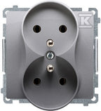 Gniazdo wtyczkowe podwójne z uziemieniem (moduł), 16A, 250V~, zaciski śrubowe, stal inox