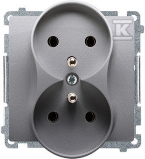 Gniazdo wtyczkowe podwójne z uziemieniem (moduł), z przesłonami torów prądowych, 16A, 250V~, zaciski śrubowe, stal inox, BASIC MODUŁ