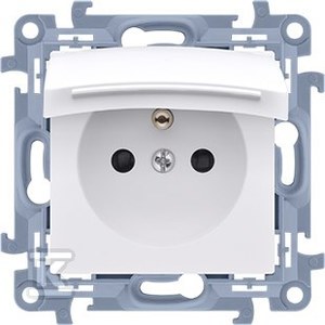 Gniazdo wtyczkowe IP44 bez uszczelki z przesłonami, klapka w kolorze pokrywy (moduł) 16A, 250V~, szybkozłącza, biały !Wymagana uszczelka ramki, SIMON10