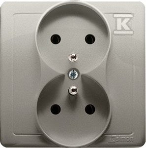 Gniazdo wtyczkowe z uziemieniem podwójne, monoblok, 16A, 250V~, zaciski śrubowe, satynowy *Kompletne - nie do ramek, BASIC MODUŁ