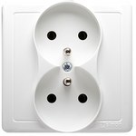 Gniazdo wtyczkowe z uziemieniem podwójne, monoblok, z przesłonami torów prądowych 16A, 250V~, zaciski śrubowe, stal inox *Kompletne - nie do ramek, BASIC MODUŁ