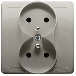 Gniazdo wtyczkowe z uziemieniem podwójne, monoblok, z przesłonami torów prądowych 16A, 250V~, zaciski śrubowe, stal inox *Kompletne - nie do ramek, BASIC MODUŁ