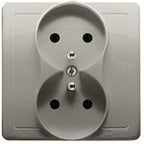 Gniazdo wtyczkowe z uziemieniem podwójne, monoblok, z przesłonami torów prądowych 16A, 250V~, zaciski śrubowe, stal inox *Kompletne - nie do ramek, BASIC MODUŁ