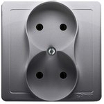 Gniazdo wtyczkowe bez uziemienia podwójne, monoblok, z przesłonami torów prądowych 16A, 250V~, zaciski śrubowe, biały *Kompletne - nie do ramek, BASIC MODUŁ