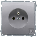 Gniazdo wtyczkowe z uziemieniem (moduł), z przesłonami torów prądowych, 16A, 250V~, zaciski śrubowe, stal inox, BASIC MODUŁ