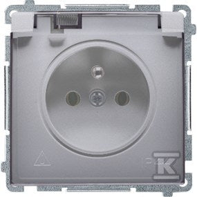 Gniazdo wtyczkowe z uziemieniem, bryzgoszczelne IP44 (moduł) 16A, 250V~, zaciski śrubowe. Klapka transparentna, stal inox, BASIC MODUŁ