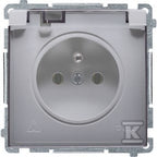 Gniazdo wtyczkowe z uziemieniem, bryzgoszczelne IP44 (moduł) 16A, 250V~, zaciski śrubowe. Klapka transparentna, stal inox, BASIC MODUŁ