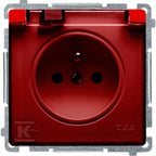 Gniazdo wtyczkowe z uziemieniem, z przesł. torów prądowych, bryzgoszczelne IP44 (moduł) 16A, 250V~, zaciski śrubowe, klapka transp., czerwone, BASIC MODUŁ